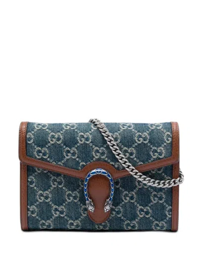 Pre-owned Gucci 2016-2026 Gg Denim Dionysus Wallet On Chain Crossbody Bag In Blue