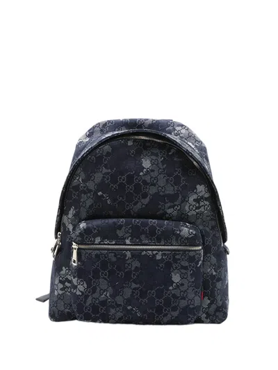 Pre-owned Gucci 2016-2026 Gg Denim Front Zip Camouflage Backpack In Blue