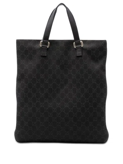 Pre-owned Gucci 2016-2026 Gg Denim Tote Bag In Brown