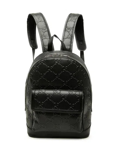 Pre-owned Gucci 2016-2026 Gg Embossed Calfskin Backpack In Black