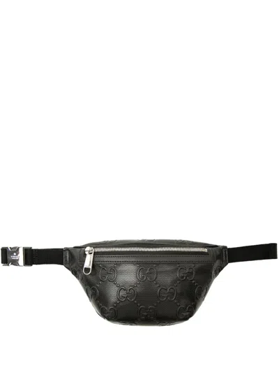 Pre-owned Gucci 2016-2026 Gg Embossed Perforated Leather Belt Bag In Black