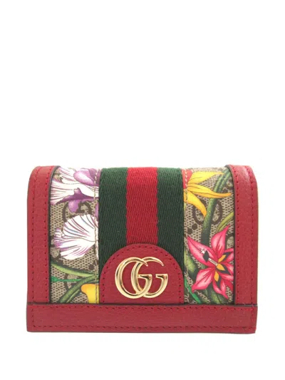 Pre-owned Gucci 2016-2026 Gg Flora Ophidia Wallet Small Wallets In Red
