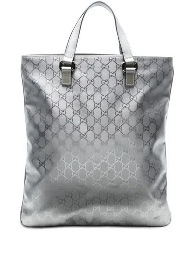 Pre-owned Gucci 2016-2026 Gg Imprime Vertical Tote Bag In Silver