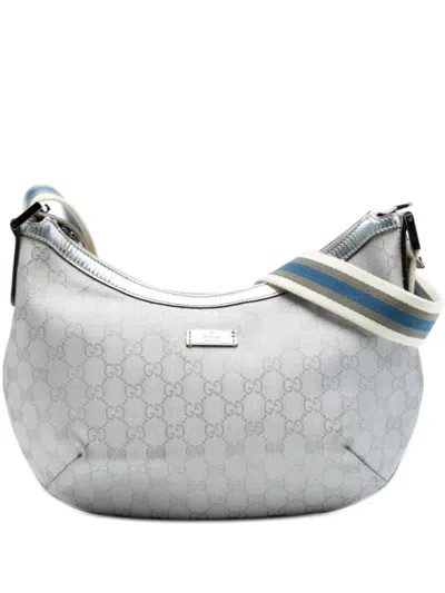 Pre-owned Gucci 2016-2026 Gg Imprime Web Crossbody Bag In Silver