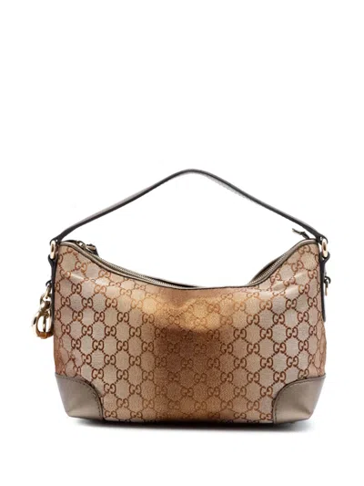 Pre-owned Gucci 2016-2026 Gg Lurex Heart Bit Handbag In Brown