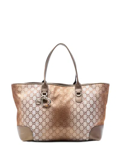 Pre-owned Gucci 2016-2026 Gg Lurex Heart Bit Tote Bag In Brown