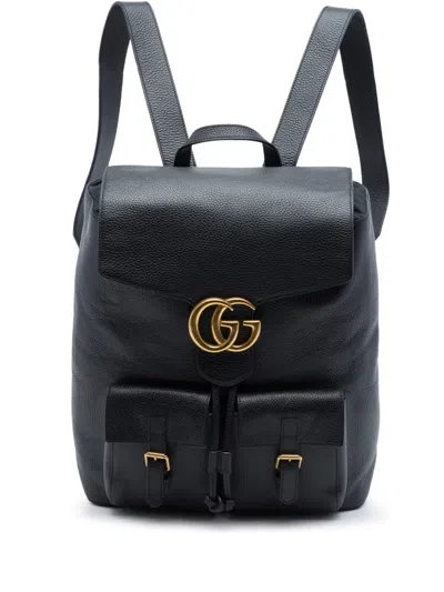 Pre-owned Gucci 2016-2026 Gg Marmont Calfskin Backpack In Black