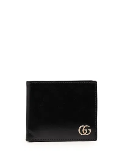 Pre-owned Gucci 2016-2026 Gg Marmont Calfskin Bifold Coin Wallet Small Wallets In Black