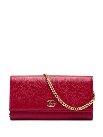 Pre-owned Gucci 2016-2026 Gg Marmont Calfskin Wallet On Chain Crossbody Bag In 红色