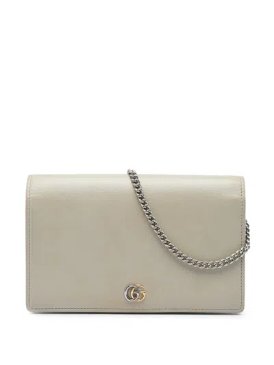 Pre-owned Gucci 2016-2026 Gg Marmont Calfskin Wallet On Chain Crossbody Bag In Neutrals