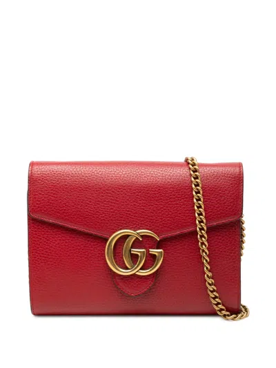 Pre-owned Gucci 2016-2026 Gg Marmont Calfskin Wallet On Chain Crossbody Bag In Red