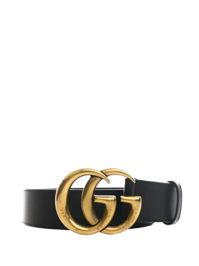 Pre-owned Gucci 2016-2026 Gg Marmont Calfskin Wide Belt In Black