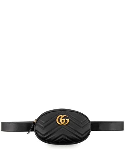 Pre-owned Gucci 2016-2026 Gg Marmont Matelasse Calfskin Belt Bag In Black