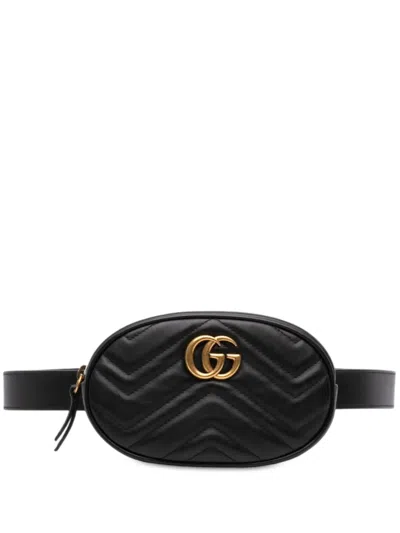 Pre-owned Gucci 2016-2026 Gg Marmont Matelasse Calfskin Belt Bag In Black