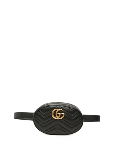 Pre-owned Gucci 2016-2026 Gg Marmont Matelasse Calfskin Belt Bag In Black