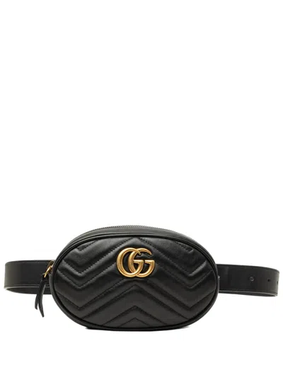 Pre-owned Gucci 2016-2026 Gg Marmont Matelasse Calfskin Belt Bag In Black