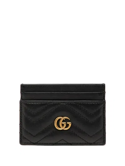 Pre-owned Gucci 2016-2026 Gg Marmont Matelasse Calfskin Card Holder In Black