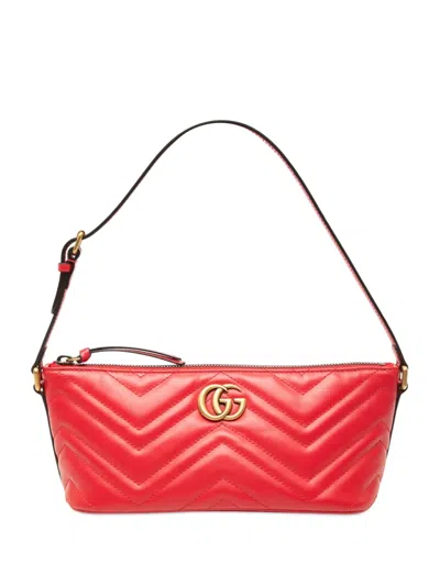 Pre-owned Gucci 2016-2026 Gg Marmont Matelasse Calfskin Shoulder Bag In Red