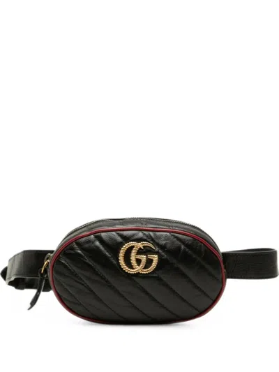 Pre-owned Gucci 2016-2026 Gg Marmont Matelasse Calfskin Torchon Belt Bag In Black