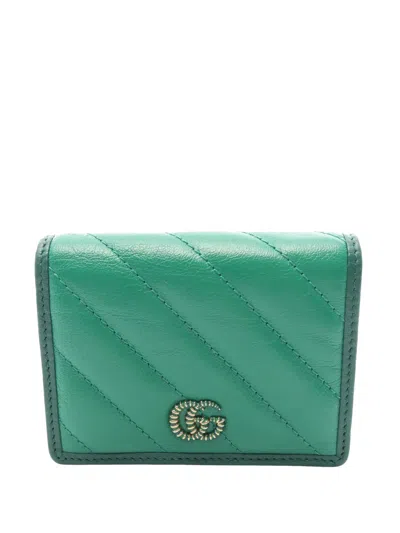 Pre-owned Gucci 2016-2026 Gg Marmont Matelasse Calfskin Wallet Small Wallets In Green