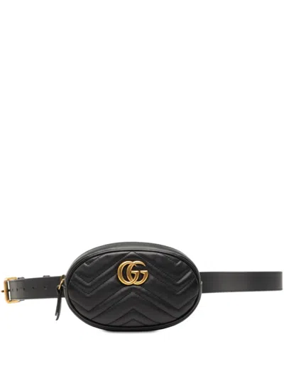 Pre-owned Gucci 2016-2026 Gg Marmont Matelasse Leather Belt Bag In Black