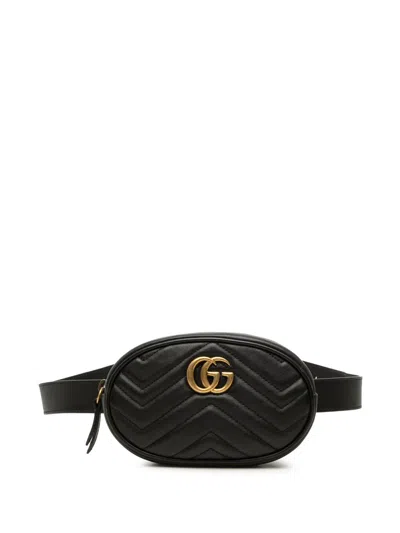 Pre-owned Gucci 2016-2026 Gg Marmont Matelasse Leather Belt Bag In Black