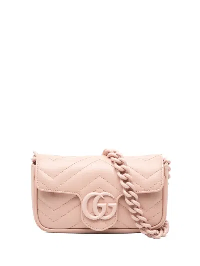 Pre-owned Gucci 2016-2026 Gg Marmont Matelasse Leather Monochrome Chain Belt Bag In Pink