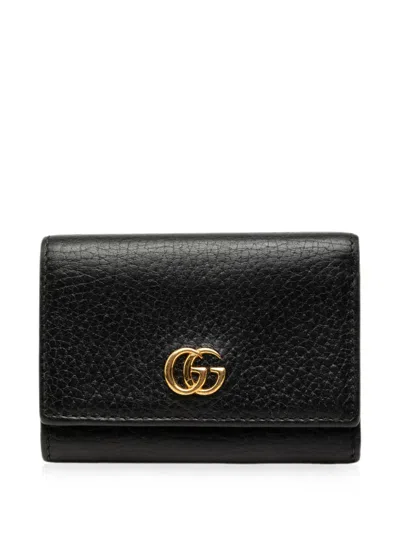 Pre-owned Gucci 2016-2026 Gg Marmont Trifold Compact Wallet Small Wallets In Black