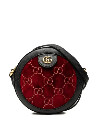Pre-owned Gucci 2016-2026 Gg Marmont Velvet Round Crossbody Bag In Red