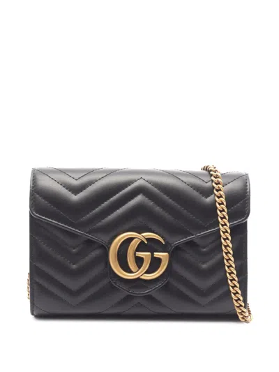 Pre-owned Gucci 2016-2026 Gg Marmont Wallet On Chain Crossbody Bag In Black