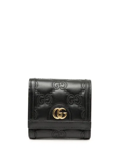 Pre-owned Gucci 2016-2026 Gg Matelasse Calfskin Card Case Wallet Small Wallets In Black