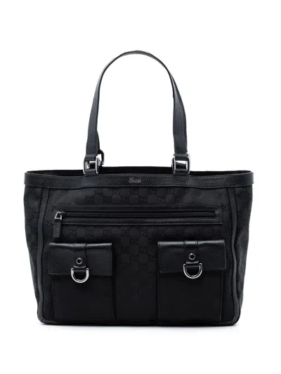 Pre-owned Gucci 2016-2026 Gg Nylon Abbey D Ring Pocket Tote Bag In Black
