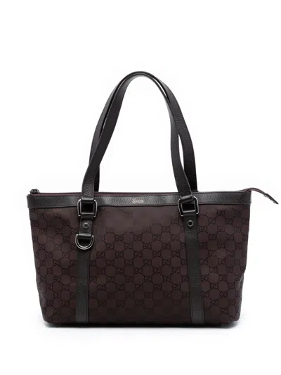 Pre-owned Gucci 2016-2026 Gg Nylon Abbey D Ring Tote Bag In Brown