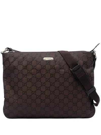 Pre-owned Gucci 2016-2026 Gg Nylon Crossbody Bag In Brown