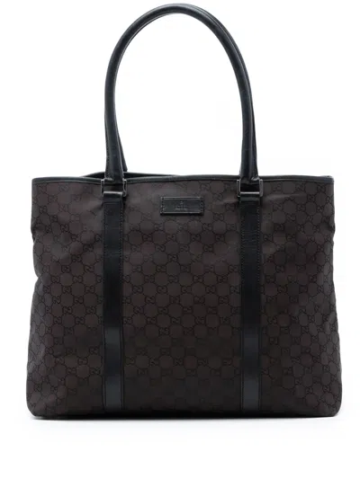 Pre-owned Gucci 2016-2026 Gg Nylon Joy Tote Bag In Brown