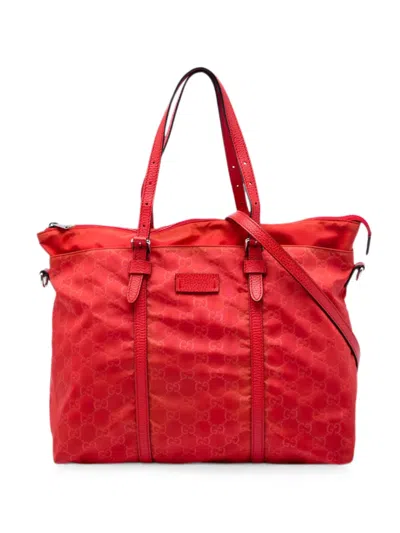Pre-owned Gucci 2016-2026 Gg Nylon Satchel In Red