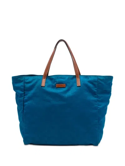 Pre-owned Gucci 2016-2026 Gg Nylon Tote Bag In Blue