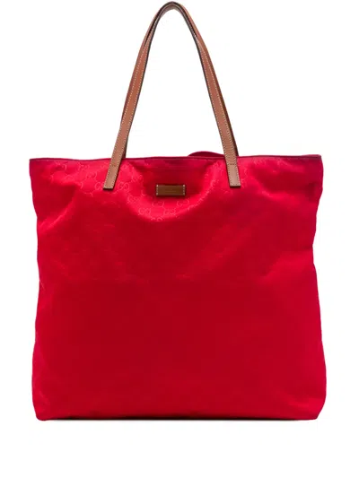 Pre-owned Gucci 2016-2026 Gg Nylon Tote Bag In Red