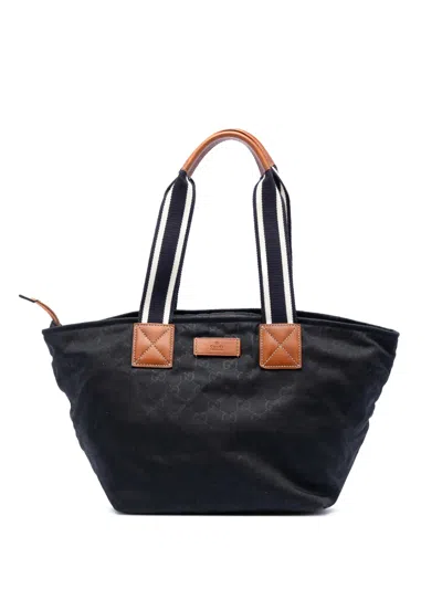 Pre-owned Gucci 2016-2026 Gg Nylon Web Tote Bag In Black