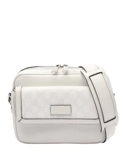 Pre-owned Gucci 2016-2026 Gg Supreme And Calfskin Crossbody Bag In White