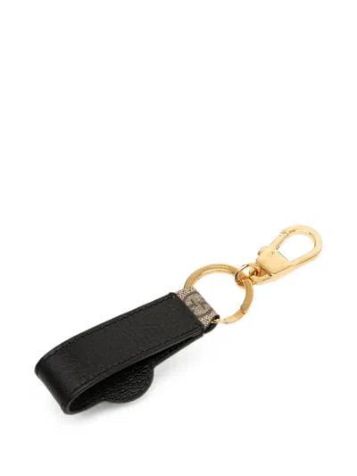 Pre-owned Gucci 2016-2026 Gg Supreme And Calfskin Interlocking G Bag Charm And Ring Key Chain In Neutrals