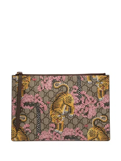Pre-owned Gucci 2016-2026 Gg Supreme Bengal Clutch Bag In Brown