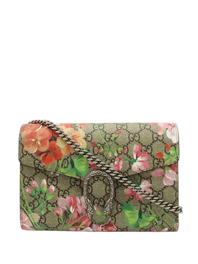 Pre-owned Gucci 2016-2026 Gg Supreme Blooms Dionysus Wallet On Chain Crossbody Bag In Neutral