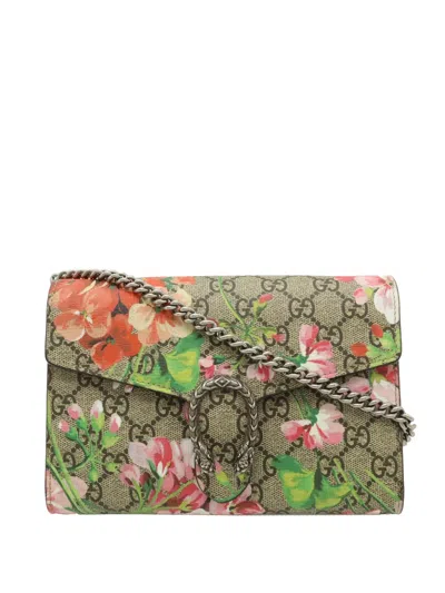 Pre-owned Gucci 2016-2026 Gg Supreme Blooms Dionysus Wallet On Chain Crossbody Bag In Neutral