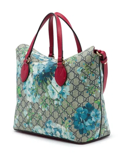 Pre-owned Gucci 2016-2026 Gg Supreme Blooms Linea A Fold Over Tote Satchel In Red