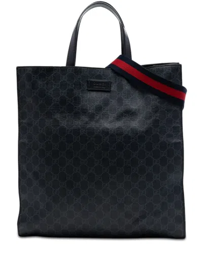 Pre-owned Gucci 2016-2026 Gg Supreme Convertible Soft Tote Satchel In Black