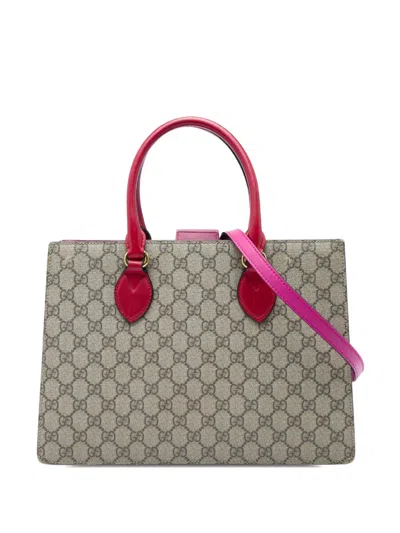 Pre-owned Gucci 2016-2026 Gg Supreme Convertible Top Handle Bag Satchel In Neutrals