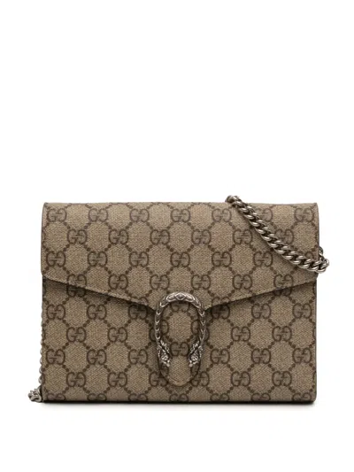 Pre-owned Gucci 2016-2026 Gg Supreme Dionysus Wallet On Chain Crossbody Bag In Neutrals
