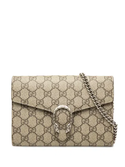 Pre-owned Gucci 2016-2026 Gg Supreme Dionysus Wallet On Chain Crossbody Bag In Neutrals