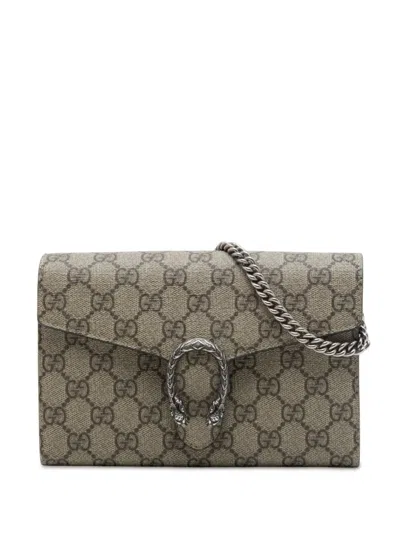 Pre-owned Gucci 2016-2026 Gg Supreme Dionysus Wallet On Chain Crossbody Bag In Neutrals